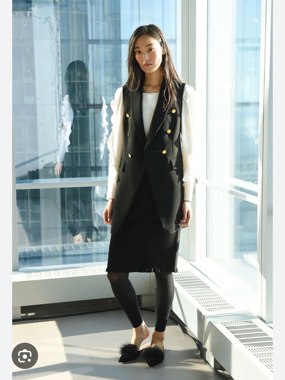 Club Monaco Black Sleeveless Double-Breasted Vest Dress with Gold Buttons